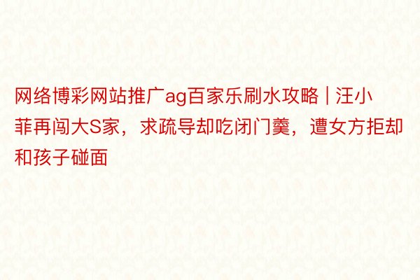 网络博彩网站推广ag百家乐刷水攻略 | 汪小菲再闯大S家，求疏导却吃闭门羹，遭女方拒却和孩子碰面