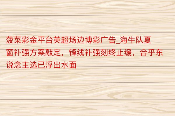 菠菜彩金平台英超场边博彩广告_海牛队夏窗补强方案敲定，锋线补强刻终止缓，合乎东说念主选已浮出水面