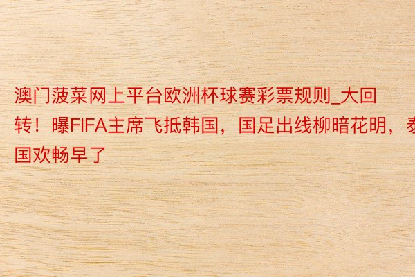 澳门菠菜网上平台欧洲杯球赛彩票规则_大回转！曝FIFA主席飞抵韩国，国足出线柳暗花明，泰国欢畅早了