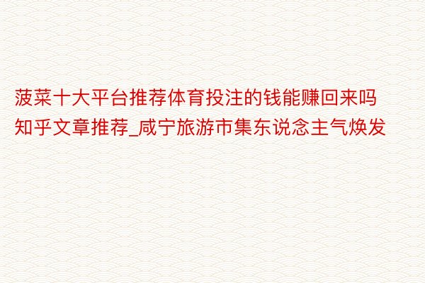 菠菜十大平台推荐体育投注的钱能赚回来吗知乎文章推荐_咸宁旅游市集东说念主气焕发