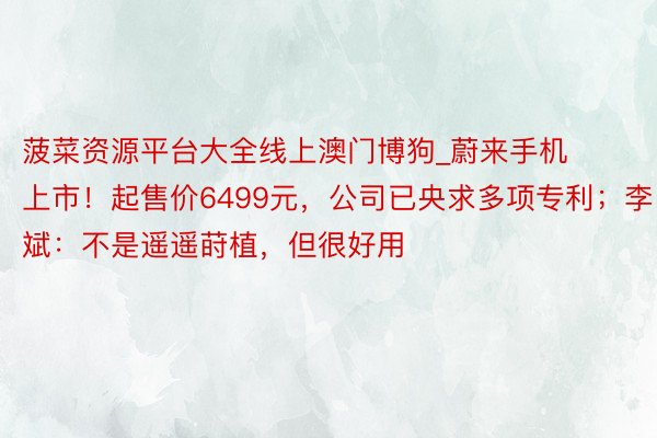 菠菜资源平台大全线上澳门博狗_蔚来手机上市！起售价6499元，公司已央求多项专利；李斌：不是遥遥莳植，但很好用